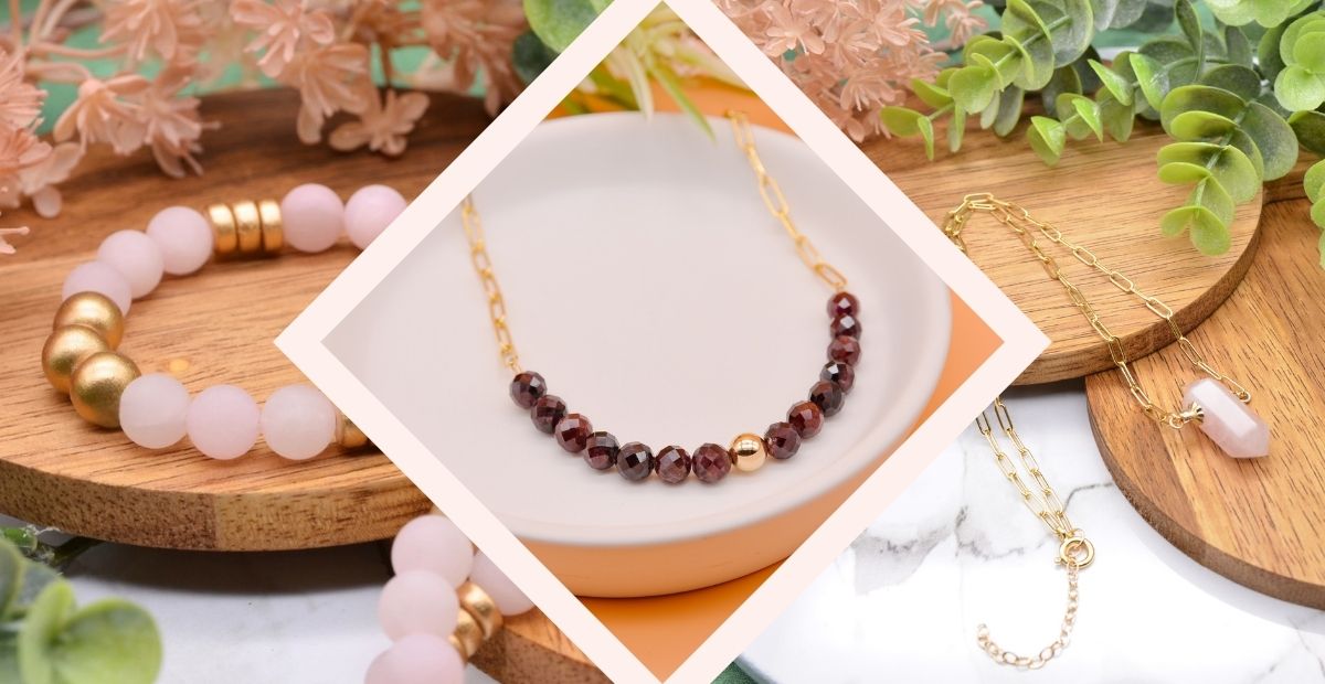 garnet and rose quartz january birthstone gemstone jewelry | Emerald Sun Creations
