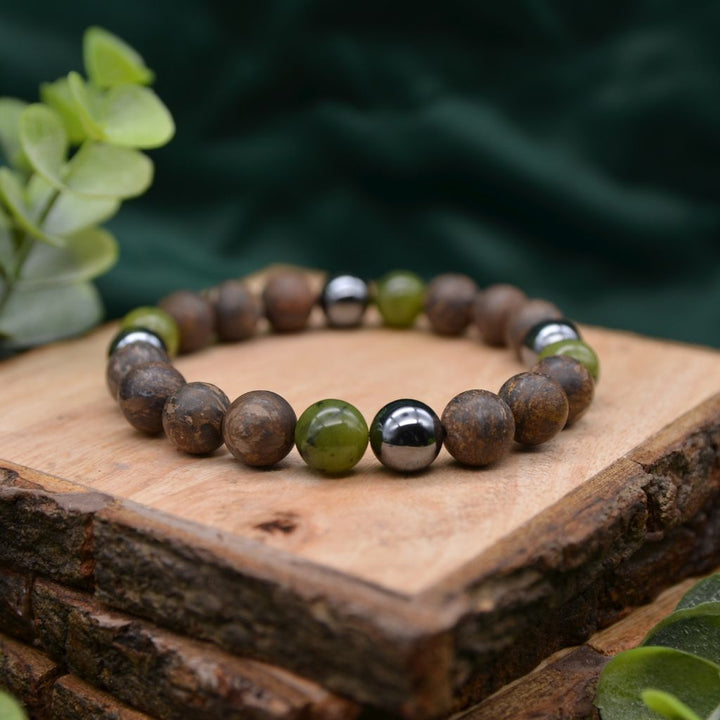 Touch Grass | Jade and Bronzite Bracelet