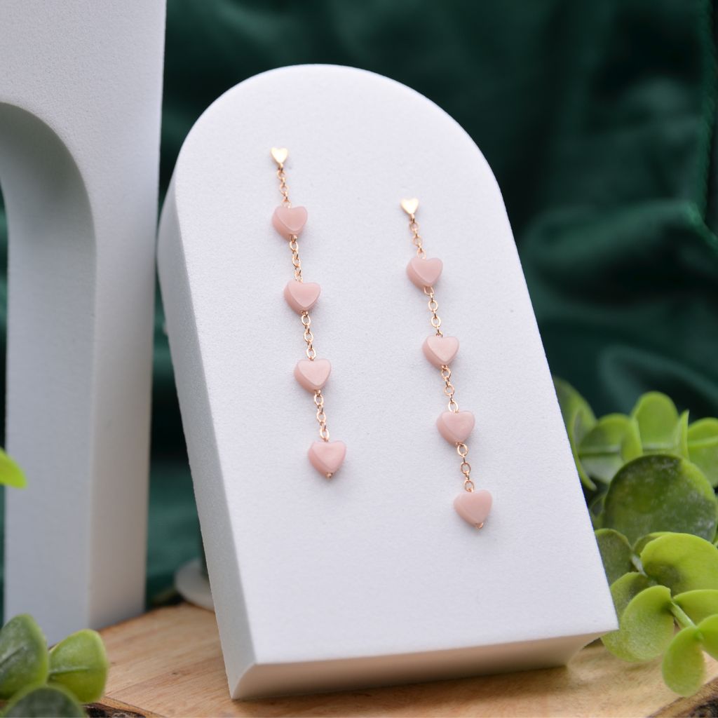 Fluttering Hearts | Pink Opal & Rose Gold Earrings