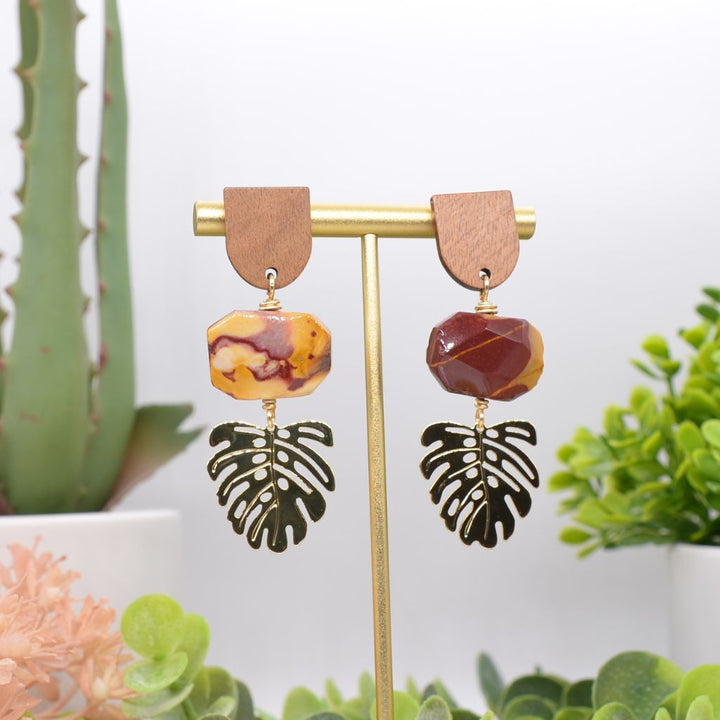 Mookaite Monstera Earrings
