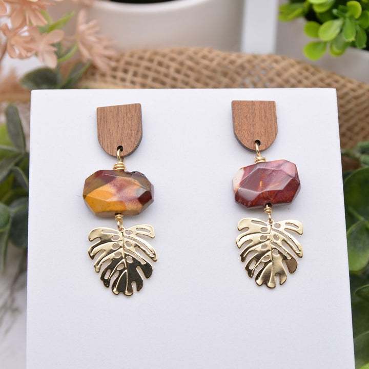 Mookaite Monstera Earrings