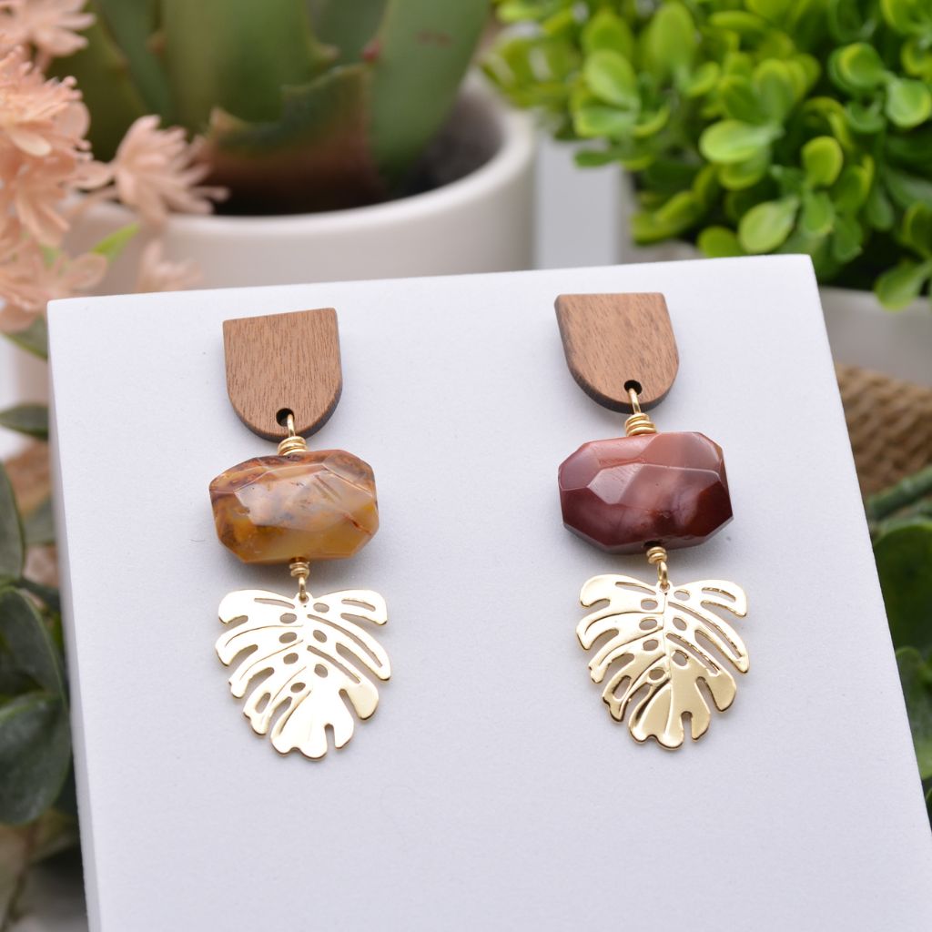 Mookaite Monstera Earrings