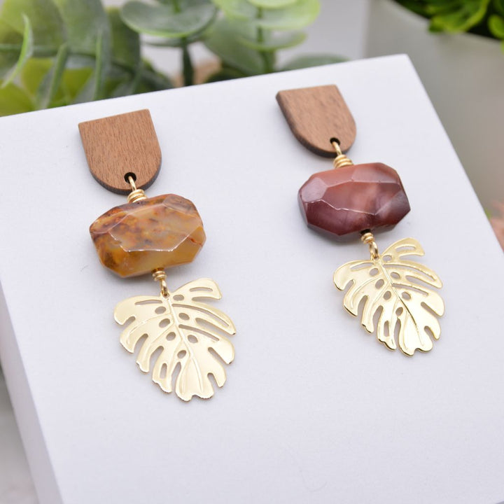 Mookaite Monstera Earrings