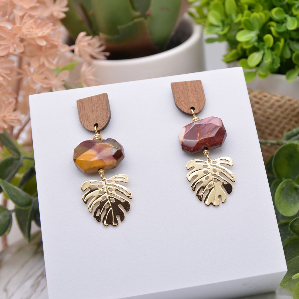 Mookaite Monstera Earrings