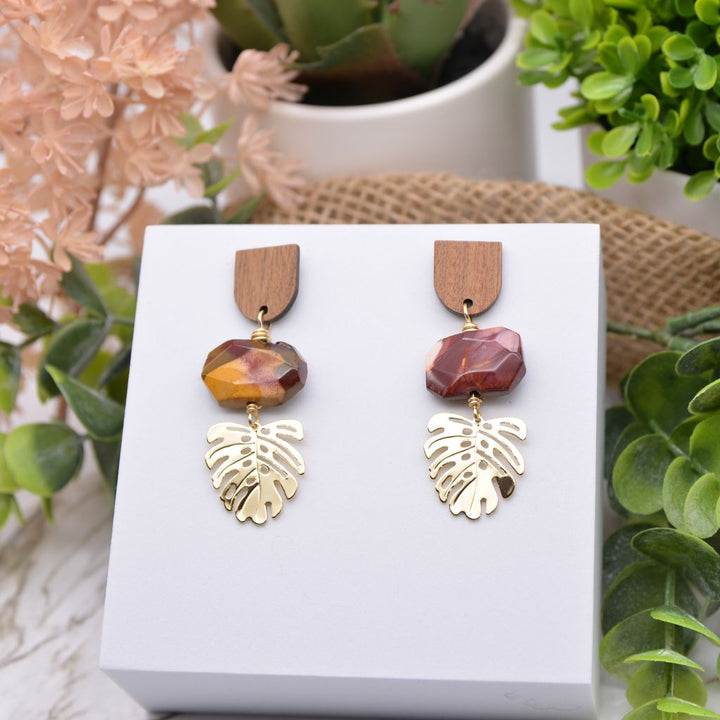 Mookaite Monstera Earrings