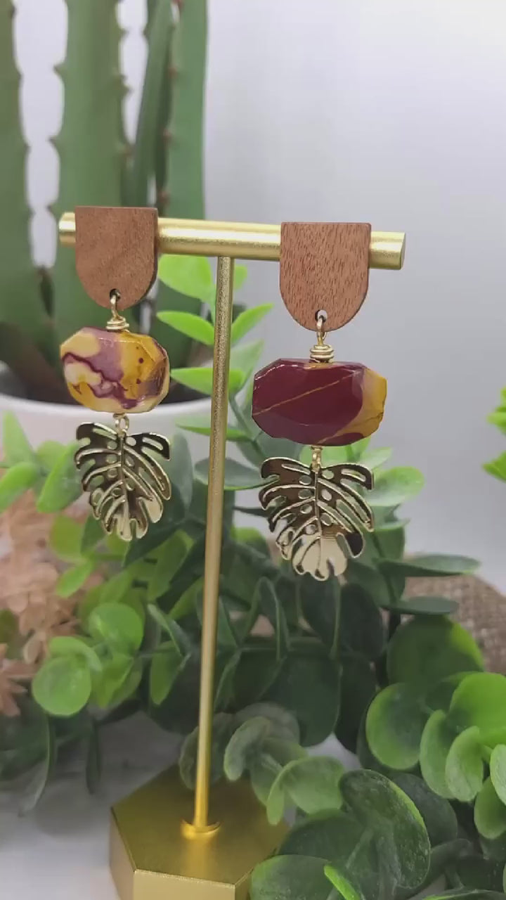 Mookaite Monstera Earrings