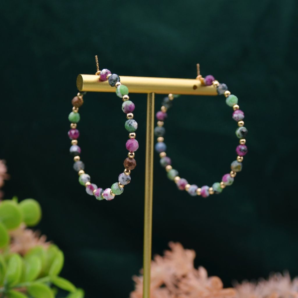 キラキラグリーンガラパイlumpy Carnival Dreams | Ruby Zoisite Hoops – Emerald Sun Creations