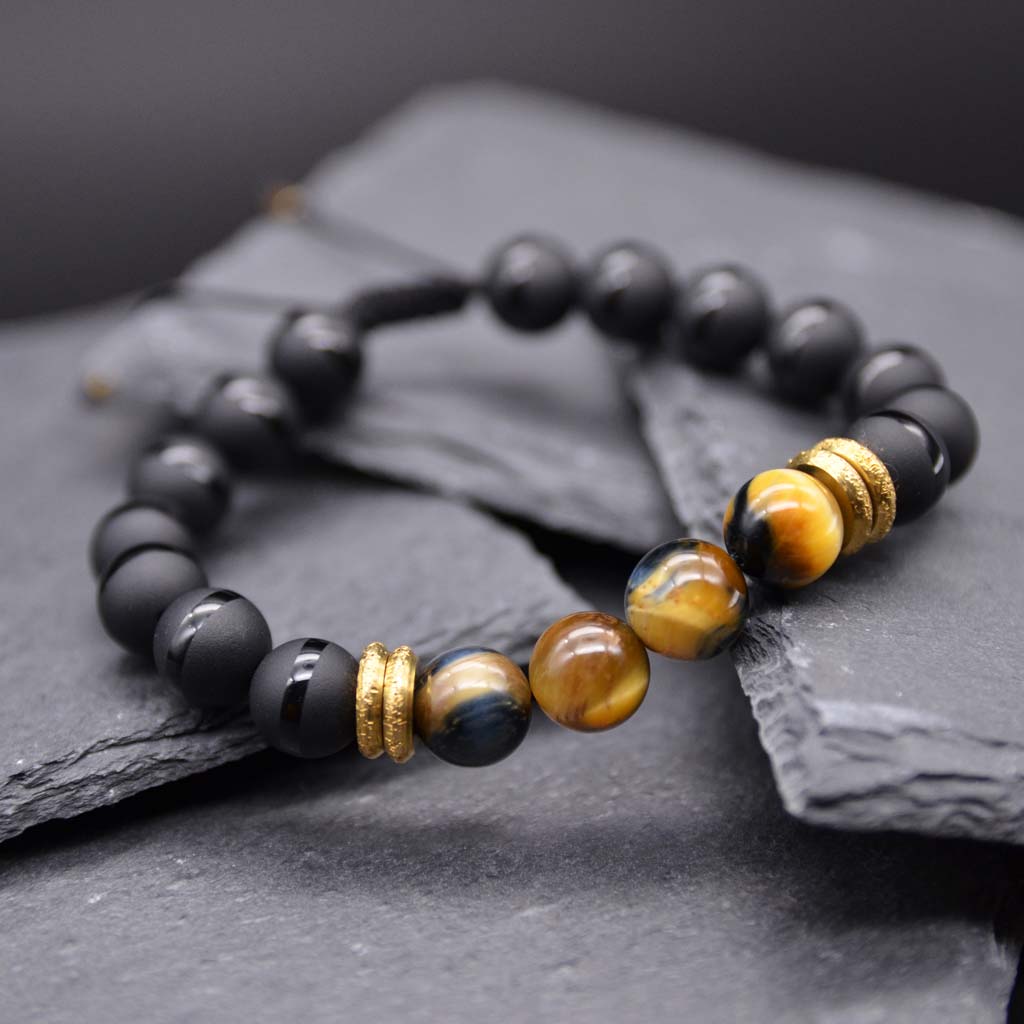 Blue & Gold Tiger's Eye | Onyx Bracelet