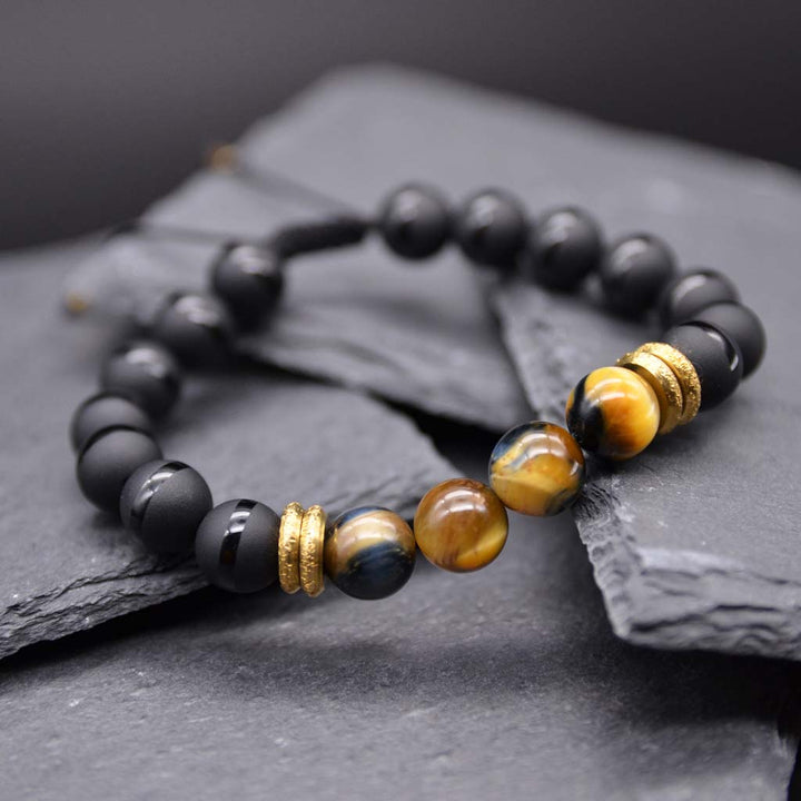 Blue & Gold Tiger's Eye | Onyx Bracelet