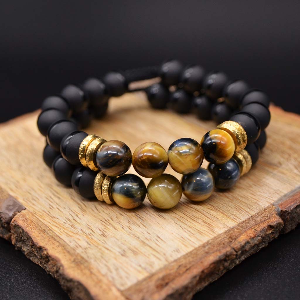 Blue & Gold Tiger's Eye | Onyx Bracelet