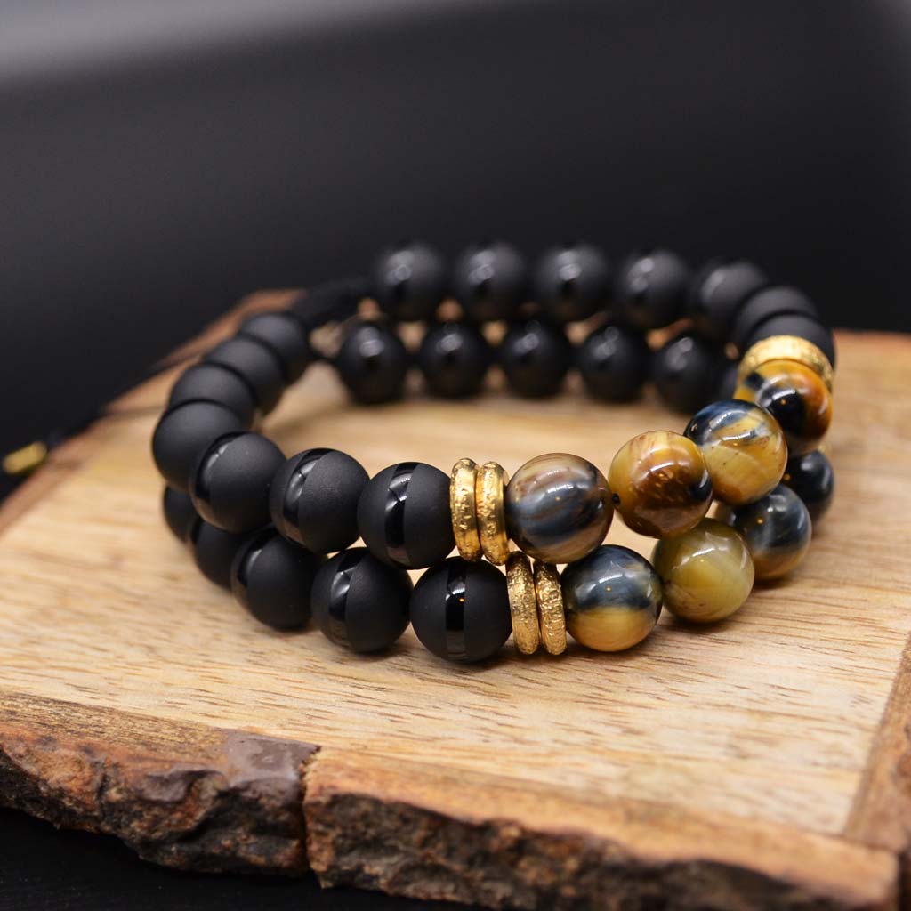Blue & Gold Tiger's Eye | Onyx Bracelet