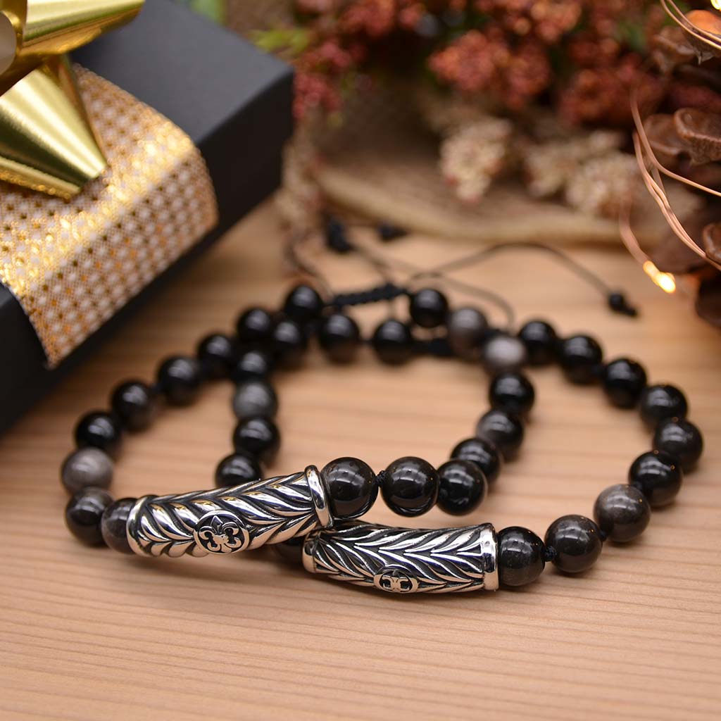 Fleur-de-lis Obsidian Bracelet