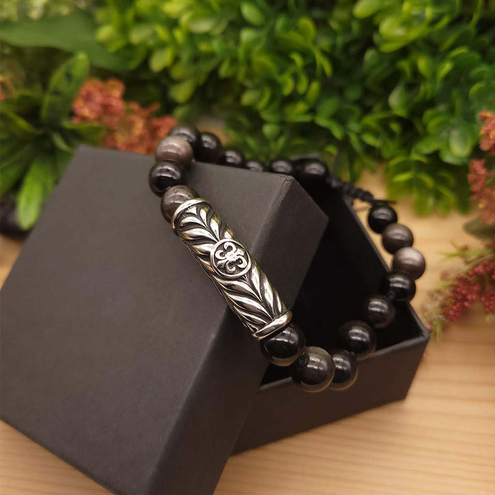 Fleur-de-lis Obsidian Bracelet