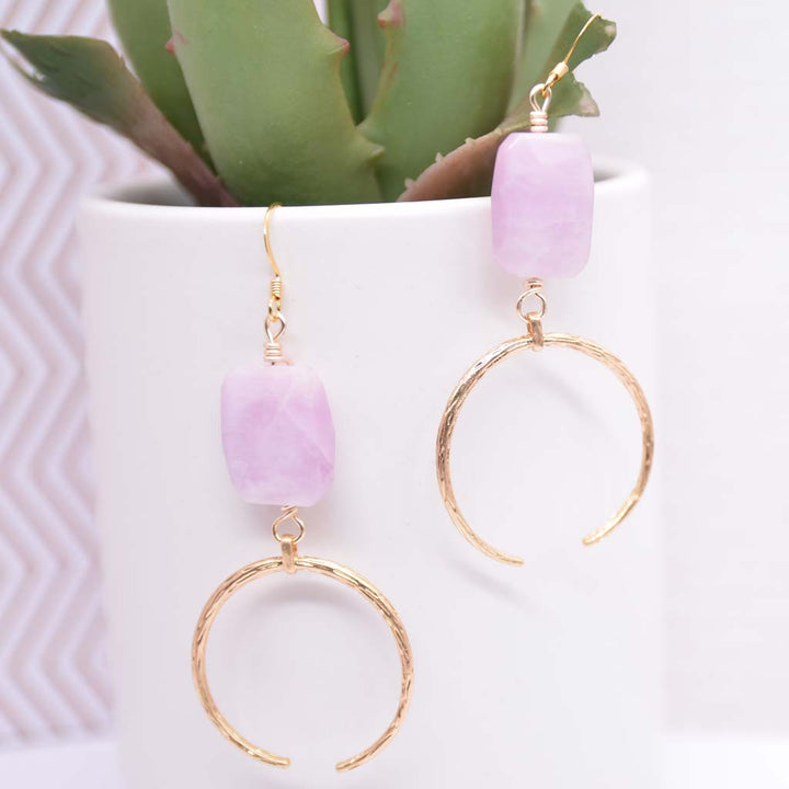 Kunzite Slab & Crescent Earrings