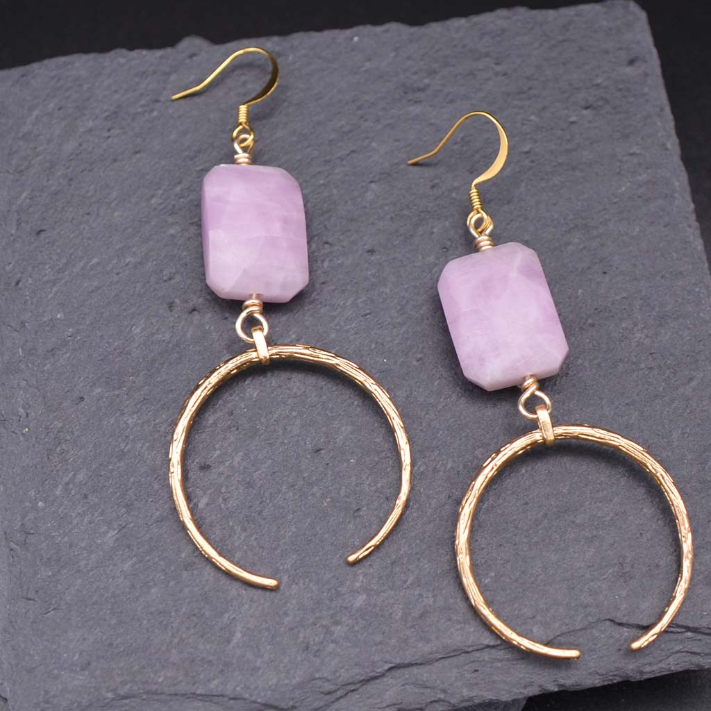 Kunzite Slab & Crescent Earrings