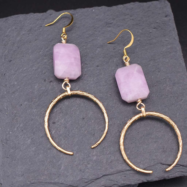 Kunzite Slab & Crescent Earrings