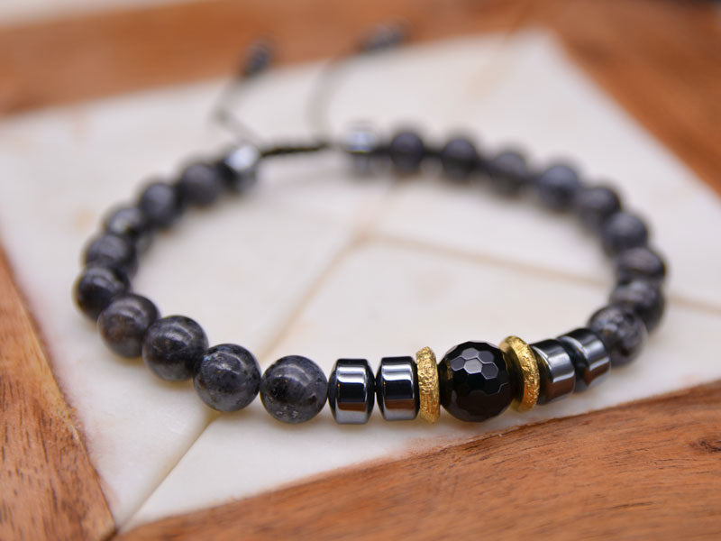 Larvikite & Black Onyx Bracelet
