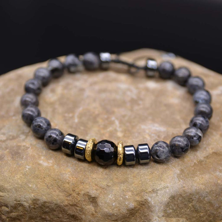 Larvikite & Black Onyx Bracelet