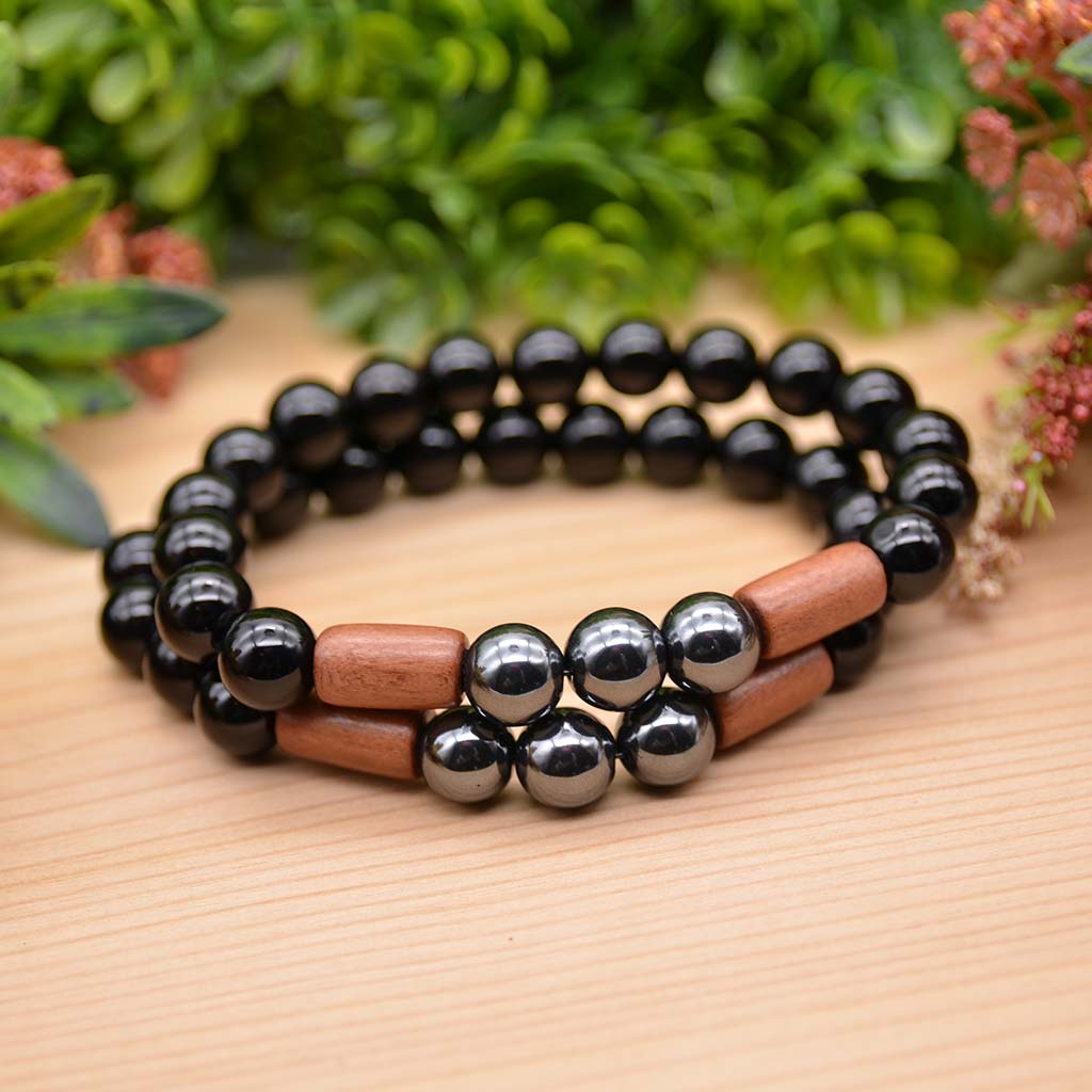 Onyx & Wood Bracelet