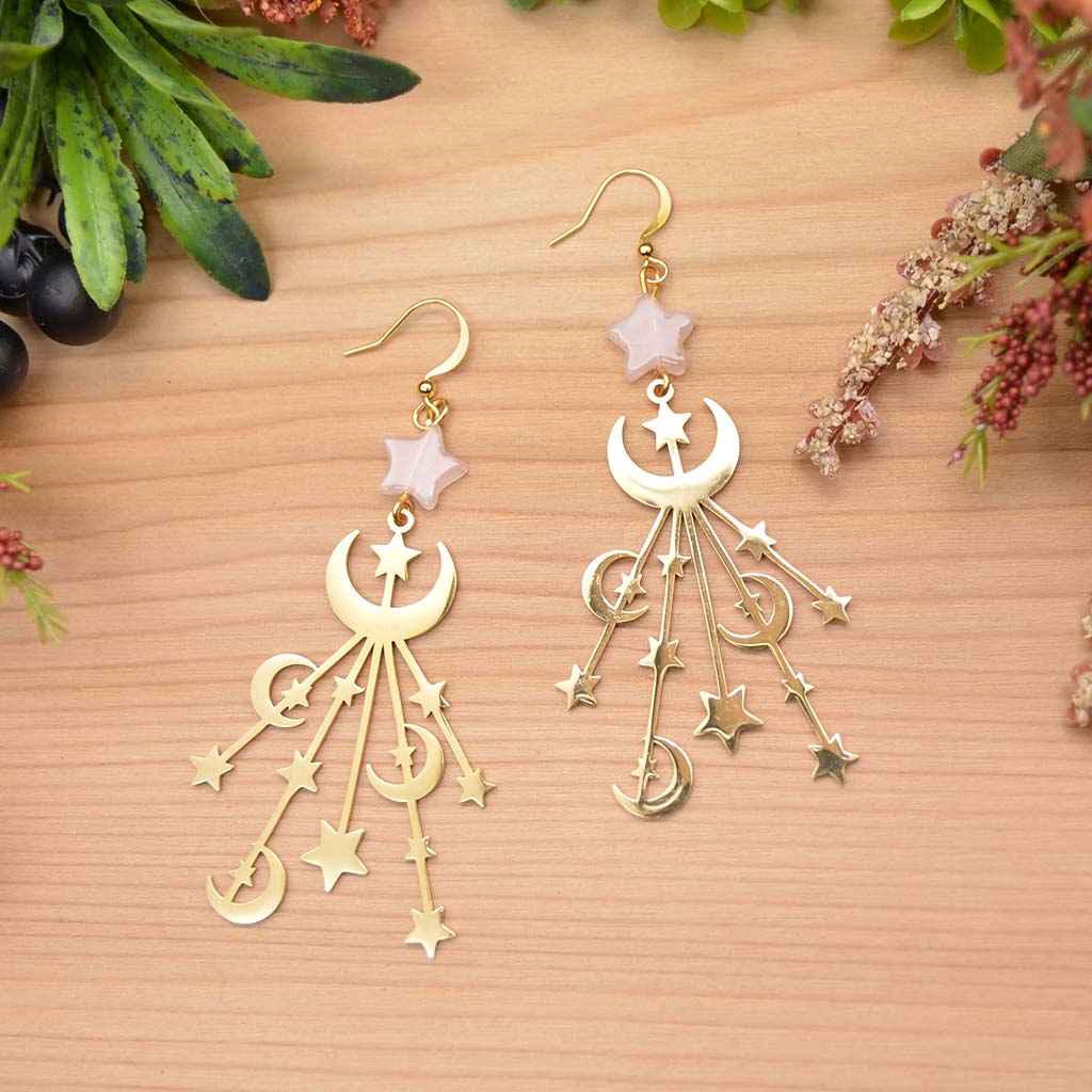 Rose Quartz Star Burst Earrings