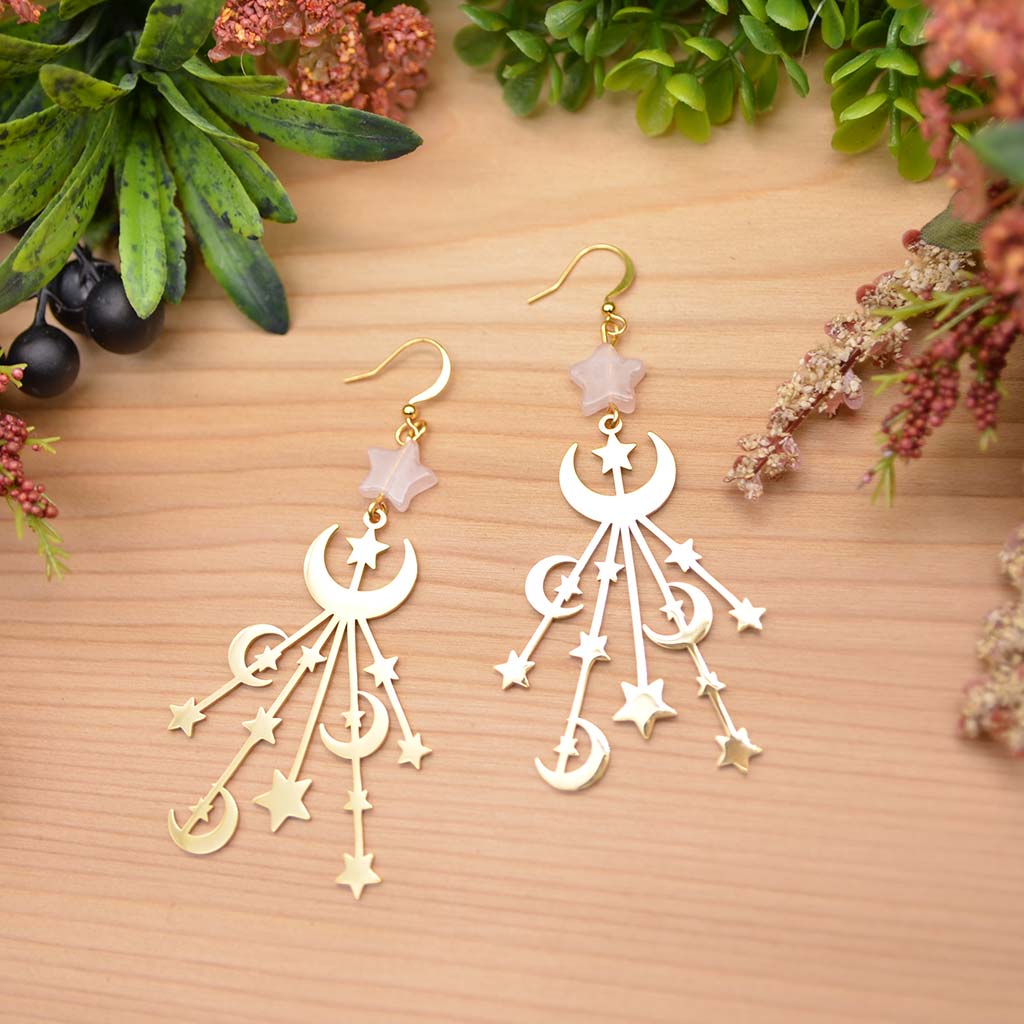 Rose Quartz Star Burst Earrings