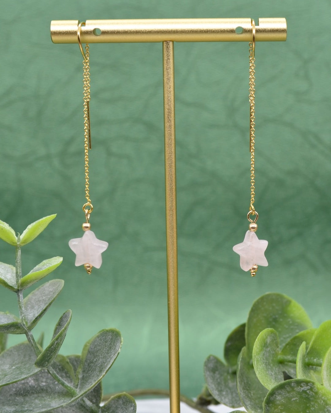 Celestial star rose quartz gemstone earrings for Mother’s Day