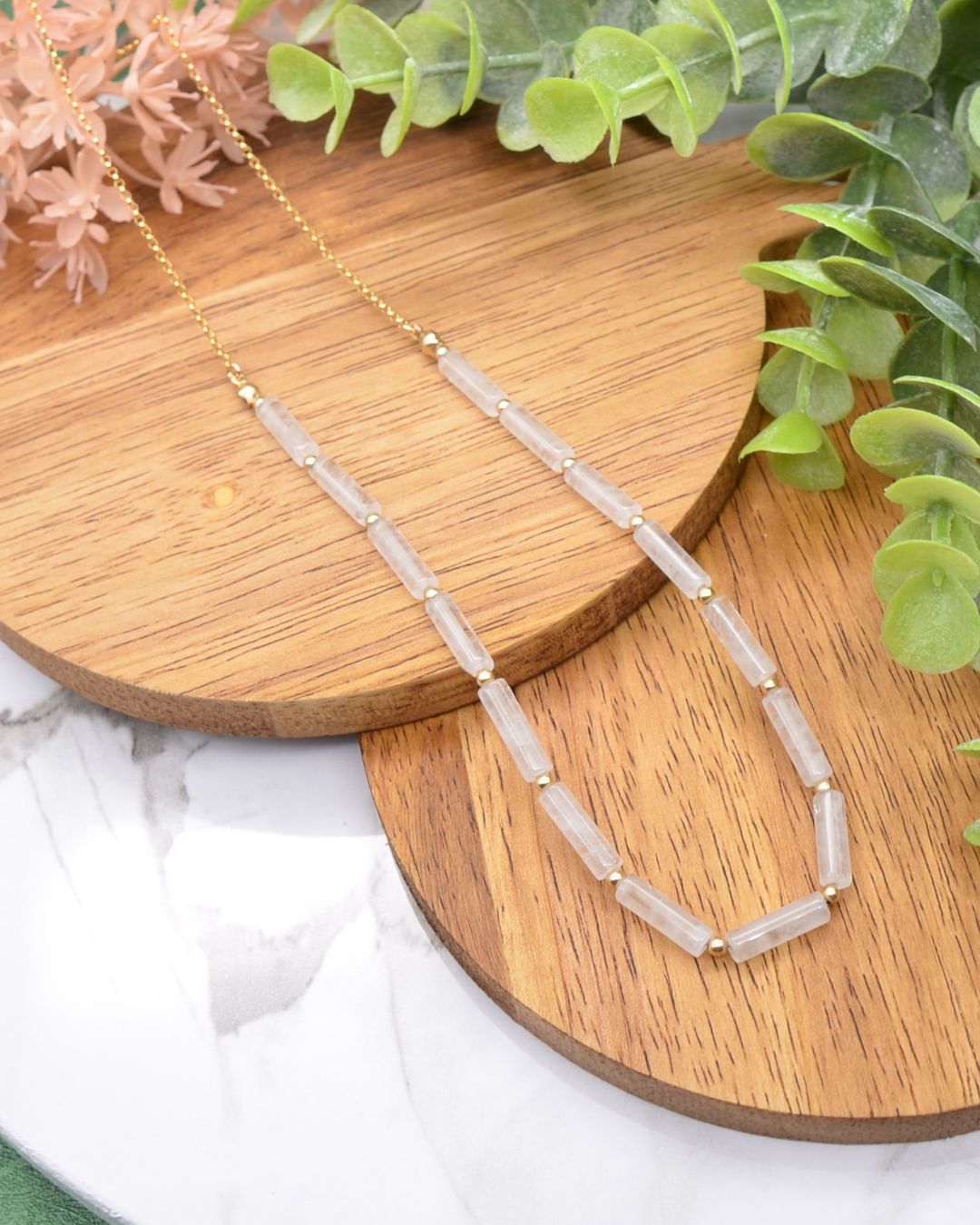 Minimalist clear quartz gemstone necklace for Mother’s Day