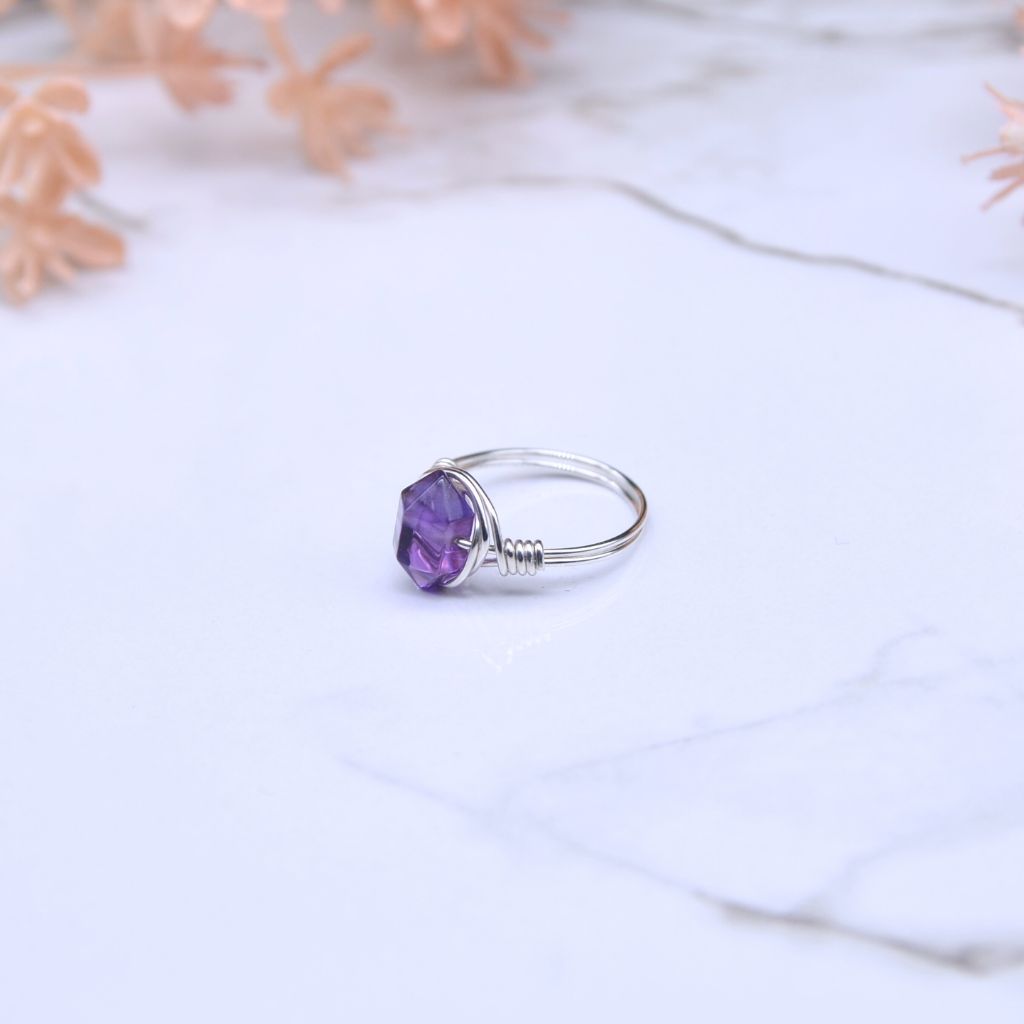 Double Point Crystal Wire Wrapped Rings in Sterling Silver