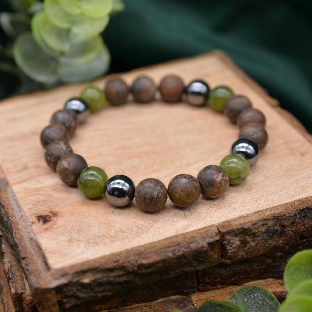 Touch Grass | Jade and Bronzite Bracelet