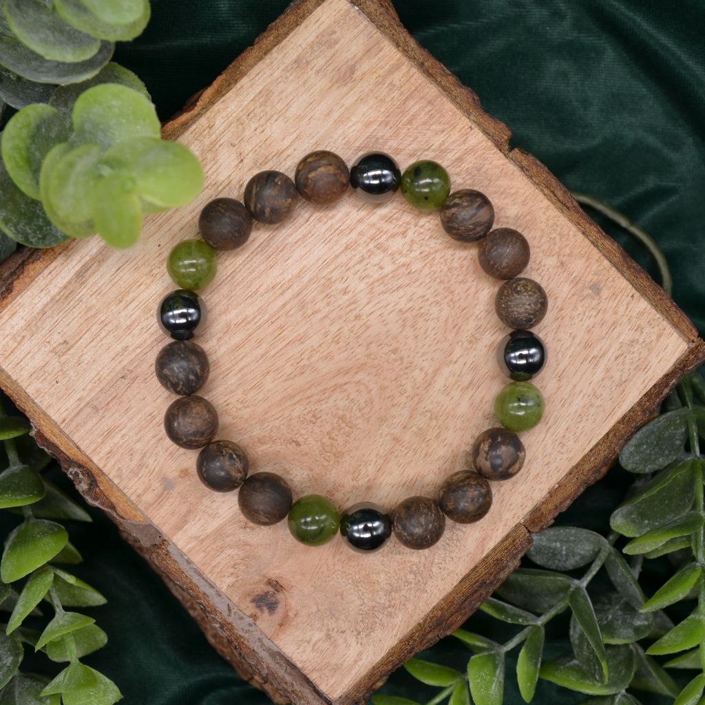 Touch Grass | Jade and Bronzite Bracelet