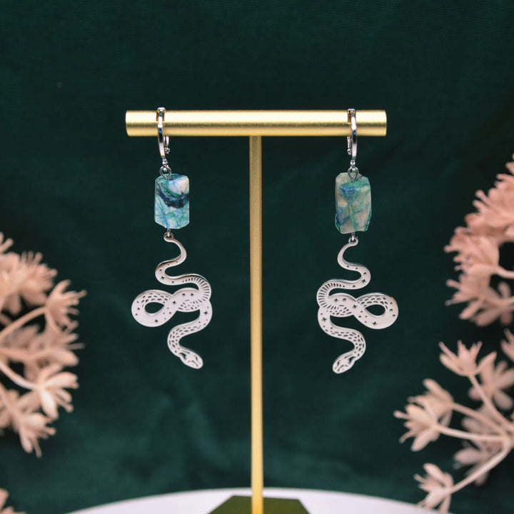 Truth & Transformation | Chrysocolla Snake Earrings