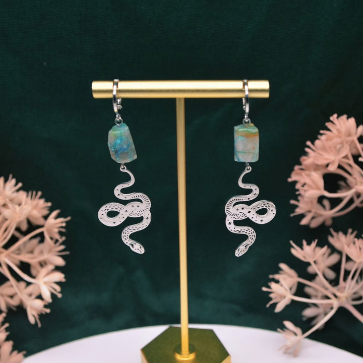 Truth & Transformation | Chrysocolla Snake Earrings