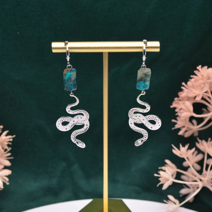 Truth & Transformation | Chrysocolla Snake Earrings