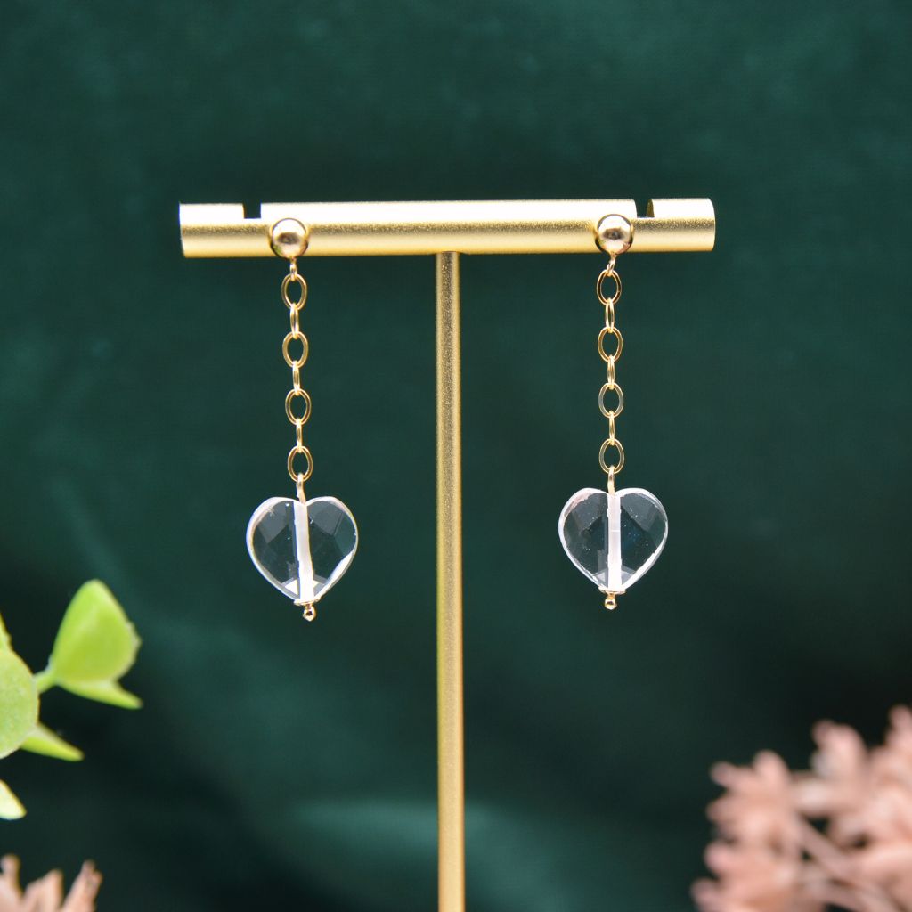 Heartfelt | Clear Quartz Heart Earrings