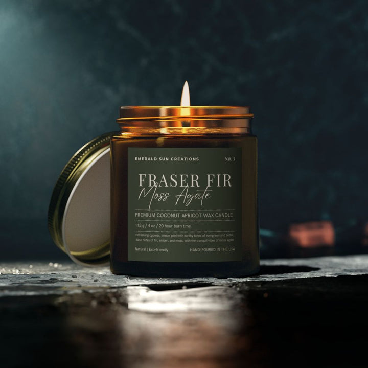 Fraser Fir Moss Agate - Coconut Apricot Wax Candle