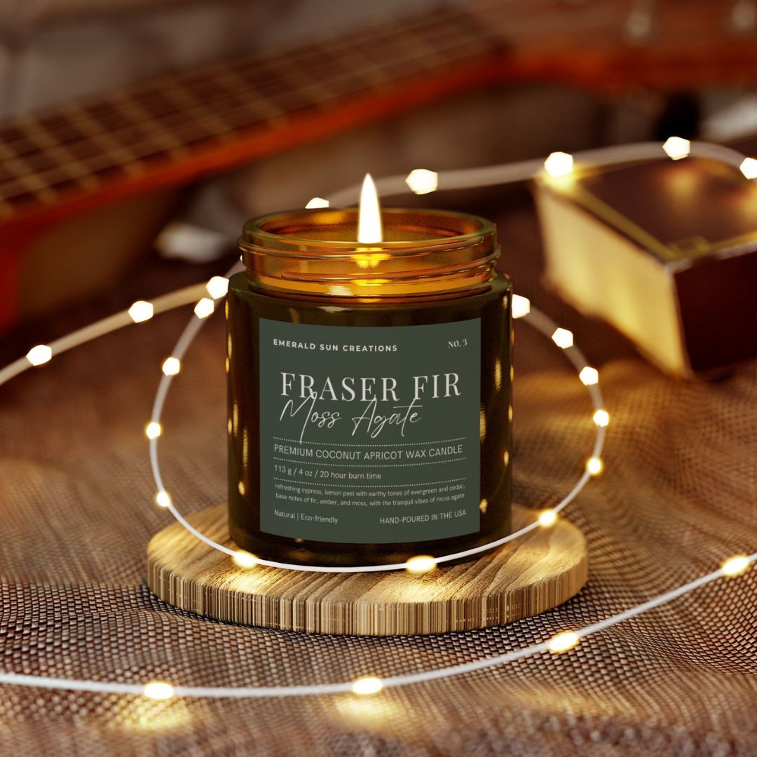 Fraser Fir Moss Agate - Coconut Apricot Wax Candle