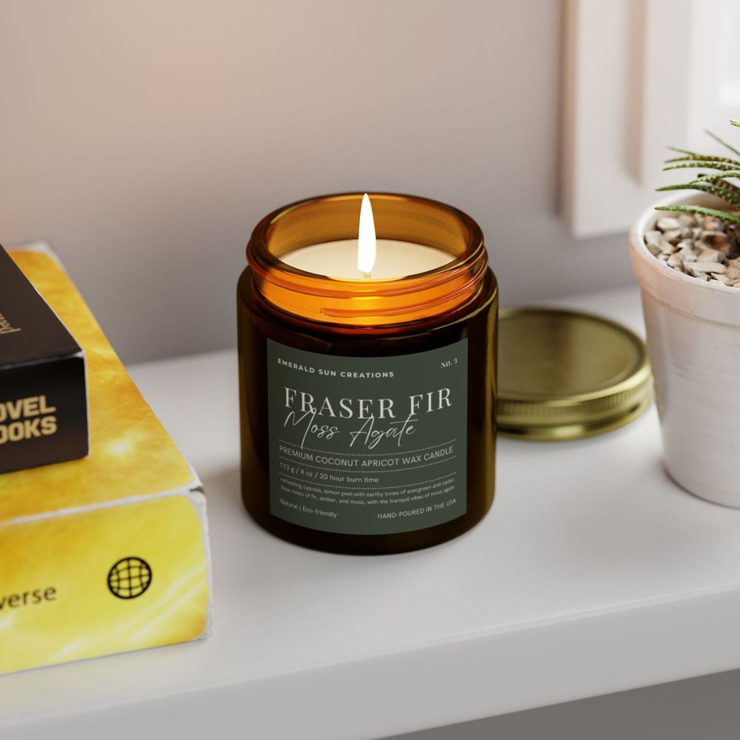 Fraser Fir Moss Agate - Coconut Apricot Wax Candle