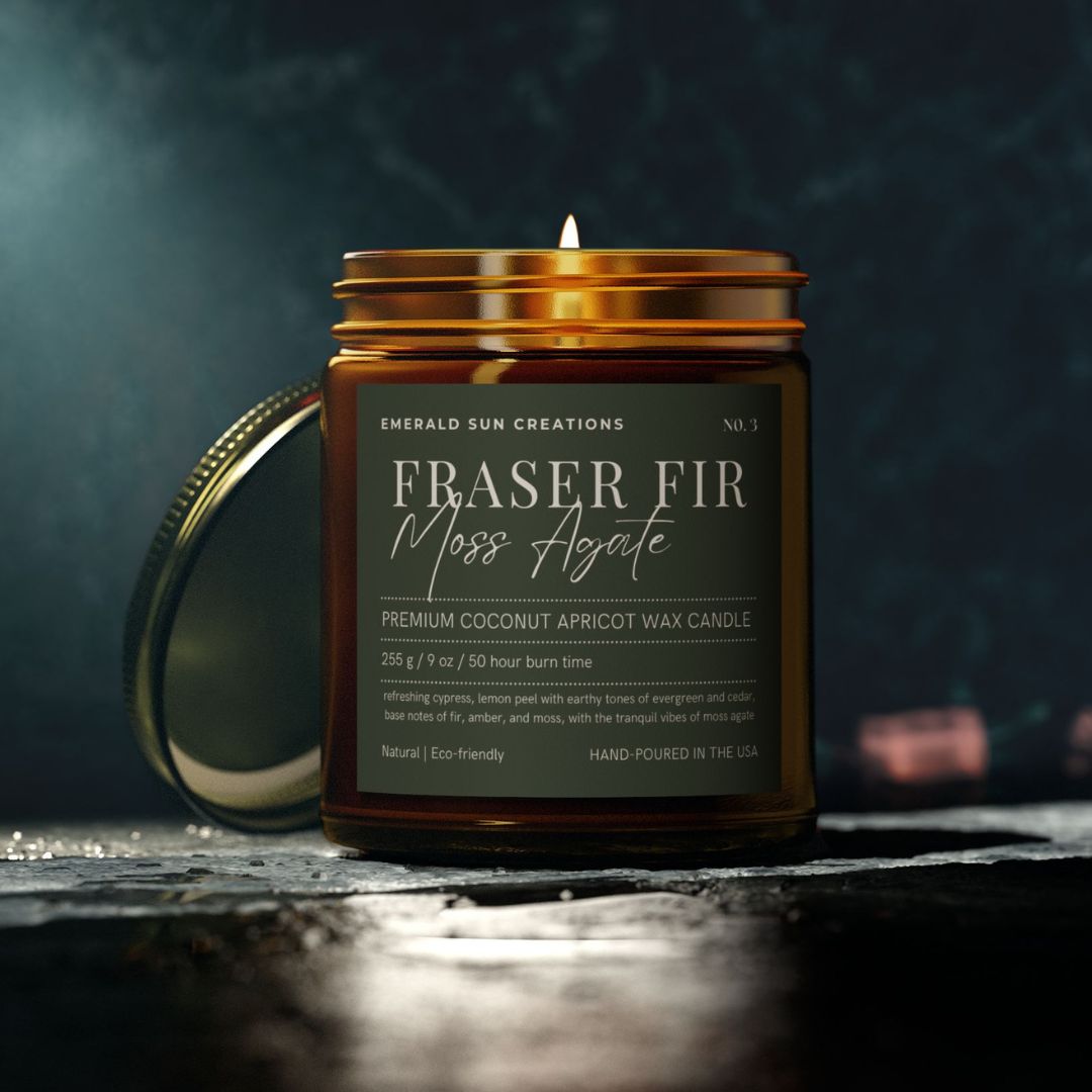 Fraser Fir Moss Agate - Coconut Apricot Wax Candle