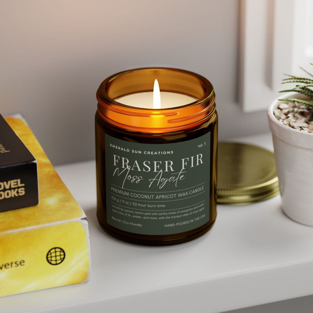 Fraser Fir Moss Agate - Coconut Apricot Wax Candle