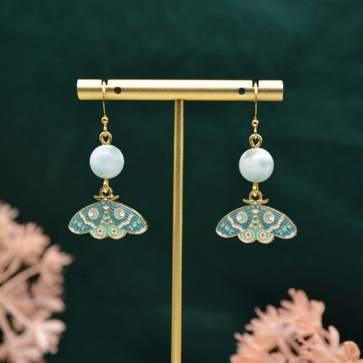 Mesmerized | Green Moonstone Moth Earrings