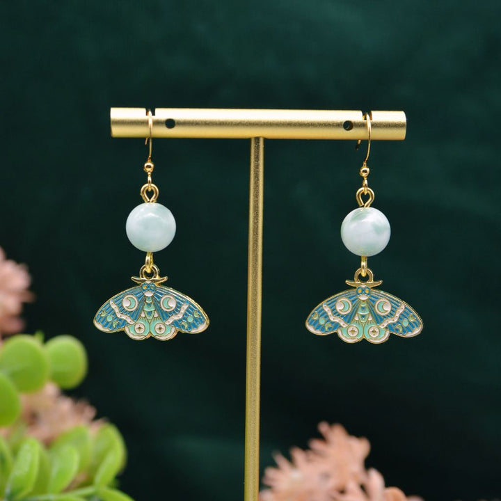 Mesmerized | Green Moonstone Moth Earrings