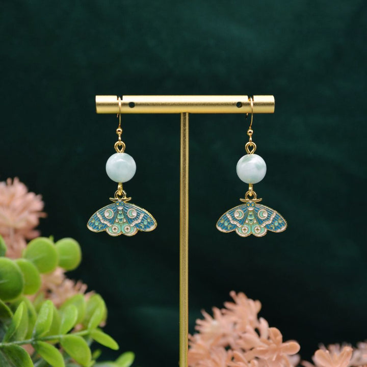 Mesmerized | Green Moonstone Moth Earrings