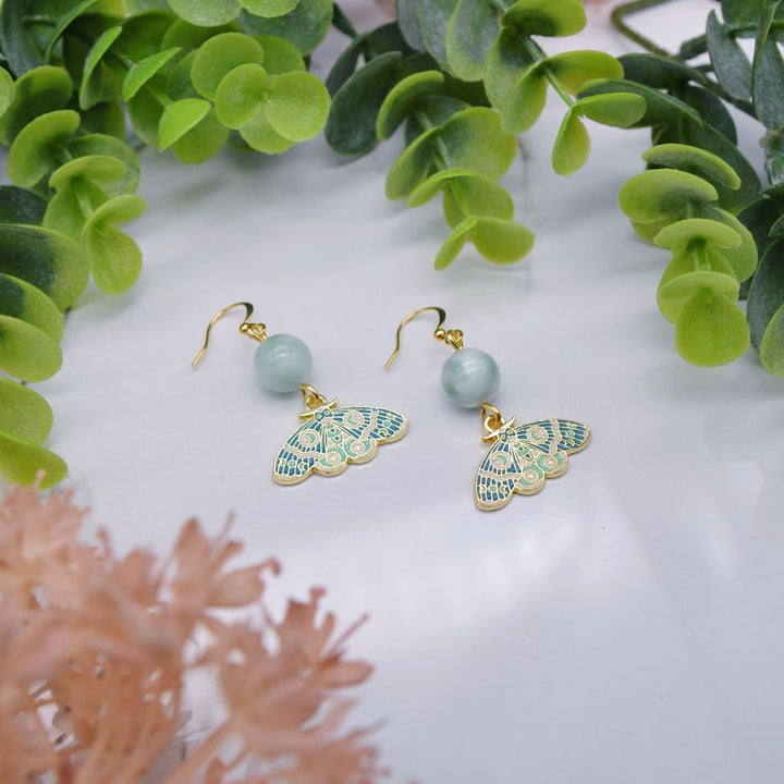 Mesmerized | Green Moonstone Moth Earrings