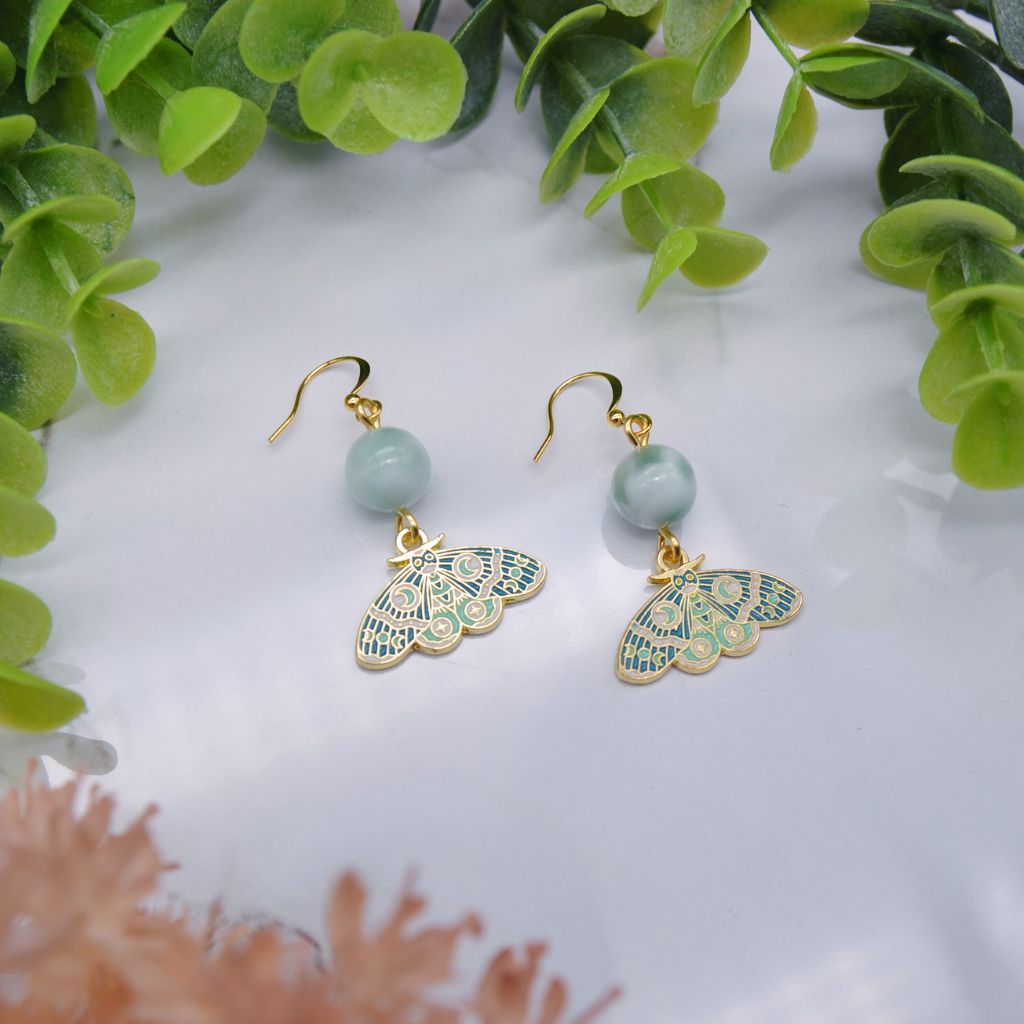 Mesmerized | Green Moonstone Moth Earrings