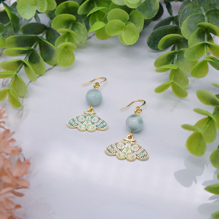 Mesmerized | Green Moonstone Moth Earrings