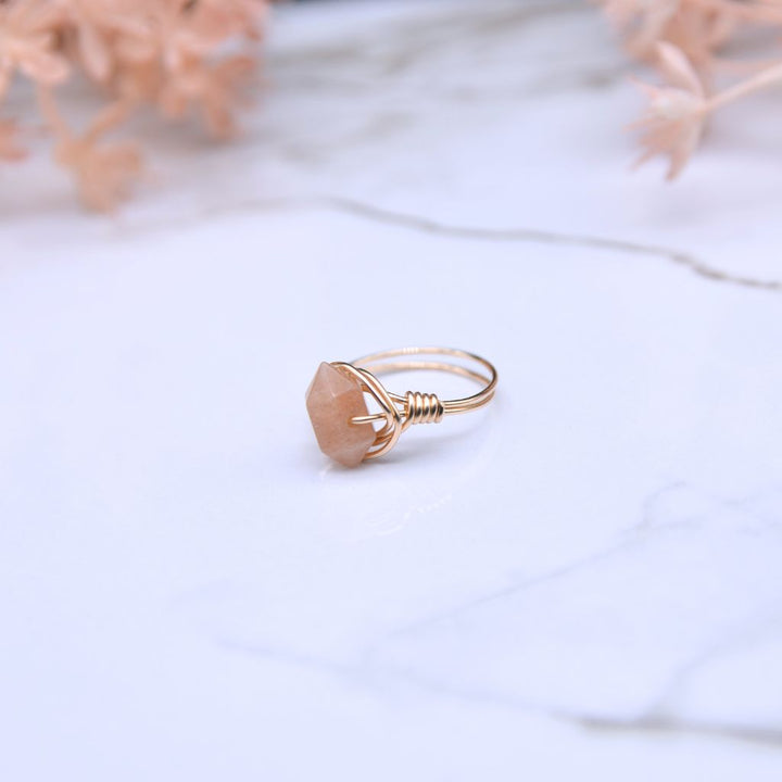 Double Point Crystal Wire Wrapped Rings in Gold