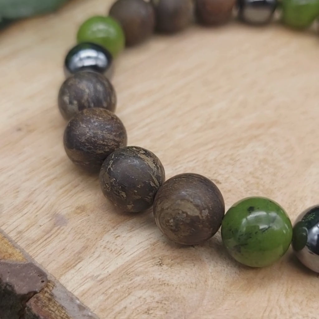 Touch Grass | Jade and Bronzite Bracelet