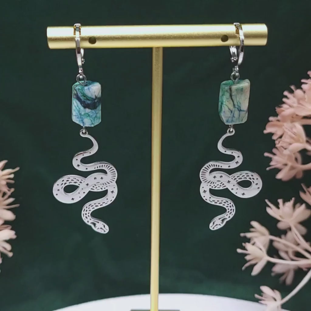 Truth & Transformation | Chrysocolla Snake Earrings