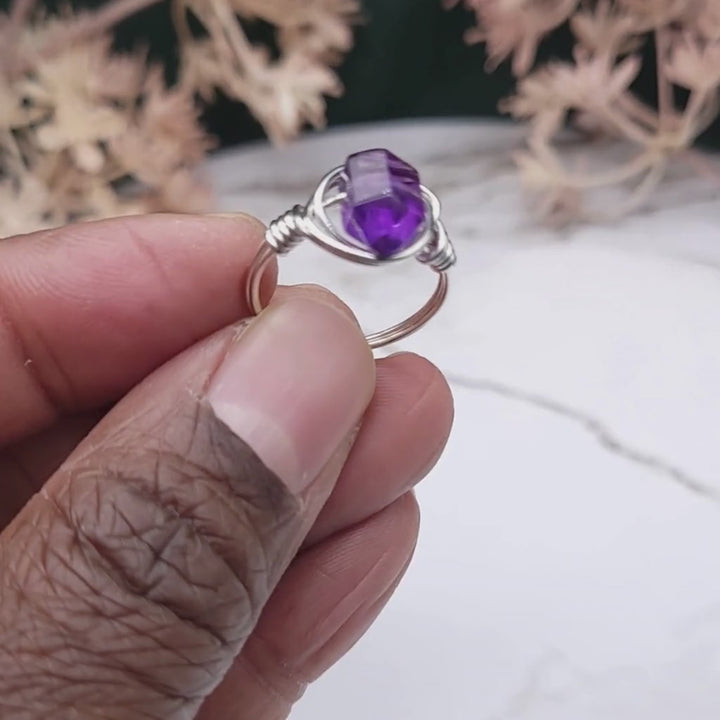 Double Point Crystal Wire Wrapped Rings in Sterling Silver