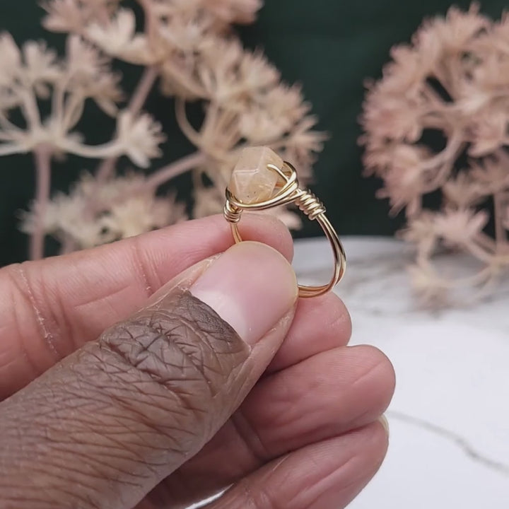 Double Point Crystal Wire Wrapped Rings in Gold